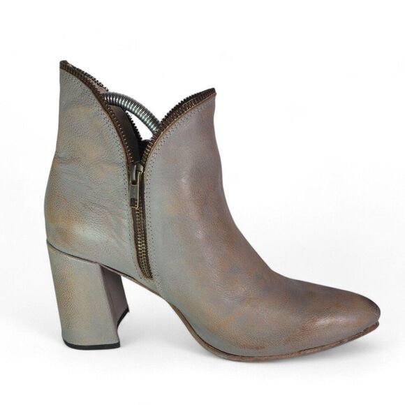 Freebird Steven Jalessa "Smoke Grey" Distressed Heeled Leather Booties Women's10 - Picture 7 of 11